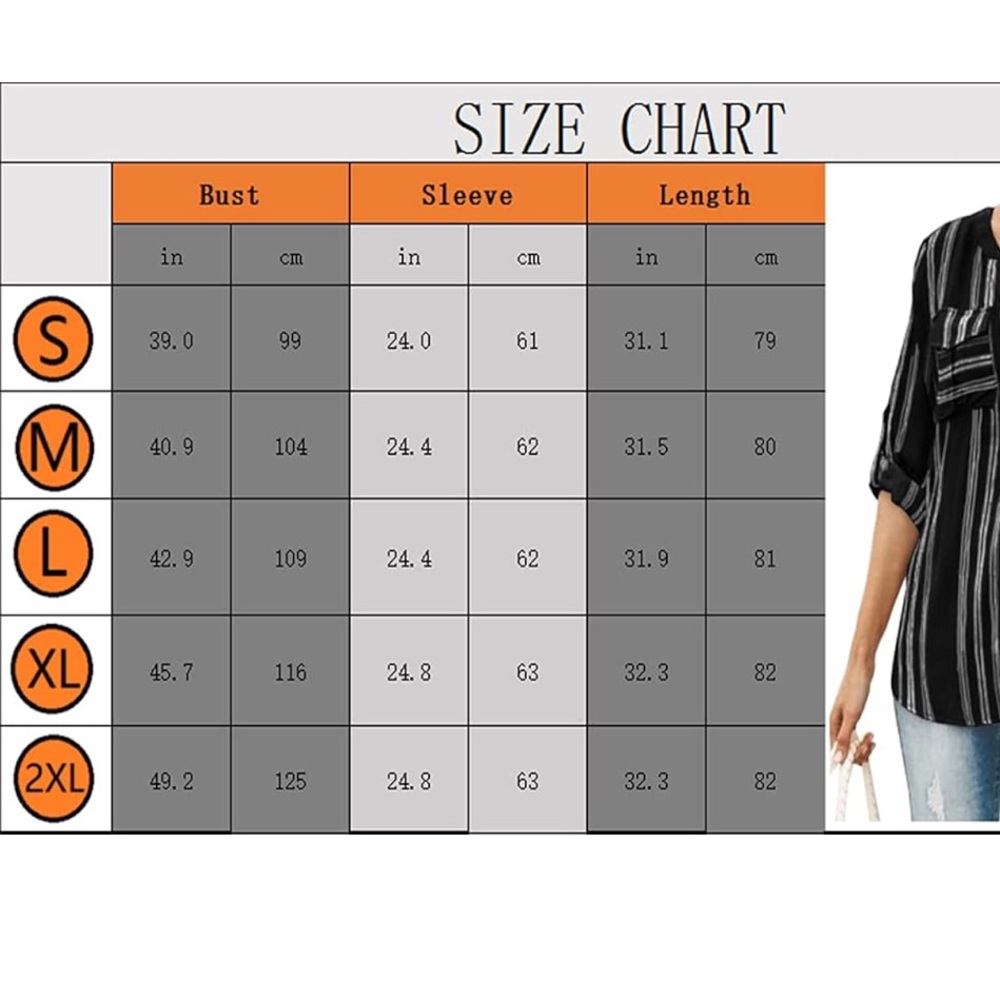 Top Shirt Stripes Lightweight Buttons Long Sleeves 3/4 Sleeves Roll-Up Cuffs 2XL - Picture 11 of 12